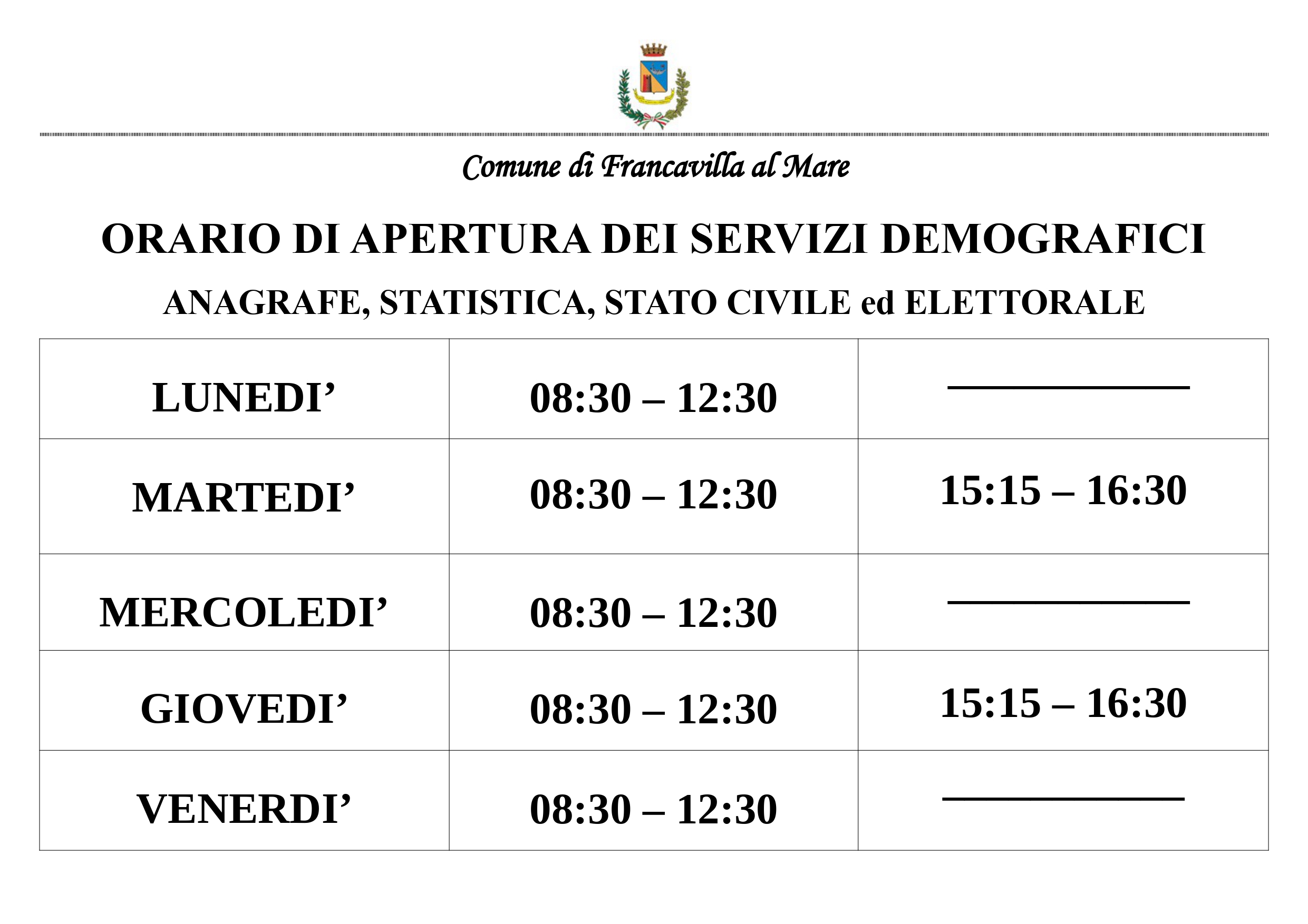 orario servizi demografici - anno 2024